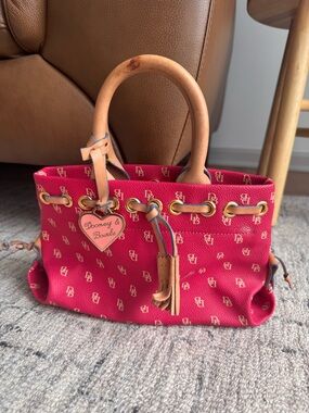 Vintage Dooney & Bourke pink leather  Mini Satchel with heart metal and tassels